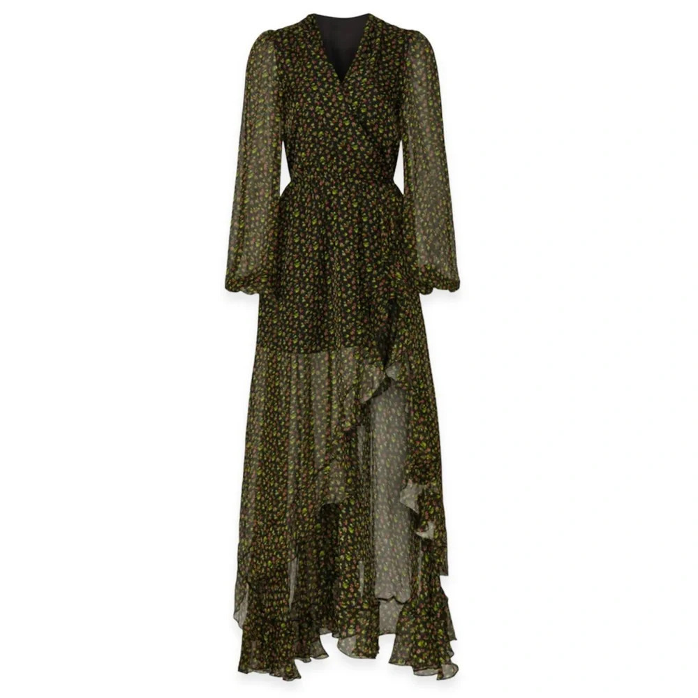 Caroline Constas 100% Silk Vivian Winter Floral V Neck Designer Maxi Dress XS - Picture 1 of 10